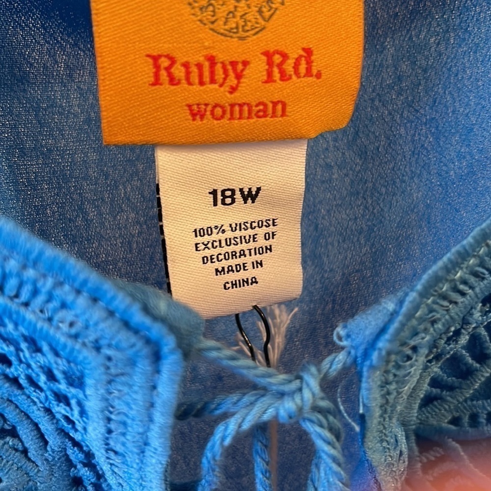 RUBY Rd. Blue With Lace & Tassels Front Top. Size 18W. D250/A1880 - Picture 4 of 5